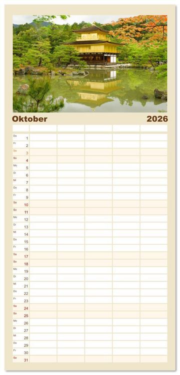 Produktbild: Familienplaner 2026 - G&auml;rten in Japan mit 5 Spalten (Wandkalender, 21 x 45 cm) CALVENDO