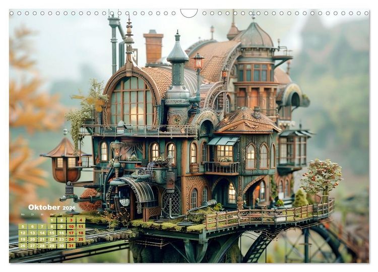 Produktbild: Miniaturwelt Faszinierend winzige H&auml;user im Steampunk-Stil (Wandkalender 2026 DIN A3 quer), CALVENDO Monatskalender