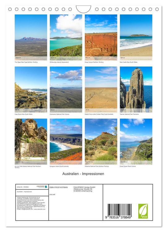 Produktbild: Australien - Impressionen (Wandkalender 2026 DIN A4 hoch), CALVENDO Monatskalender