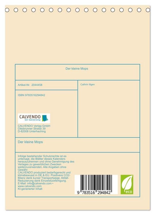 Produktbild: Der kleine Mops (Tischkalender 2026 DIN A5 hoch), CALVENDO Monatskalender