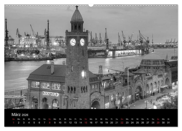 Produktbild: Hamburg monochrome Impressionen (hochwertiger Premium Wandkalender 2026 DIN A2 quer), Kunstdruck in Hochglanz