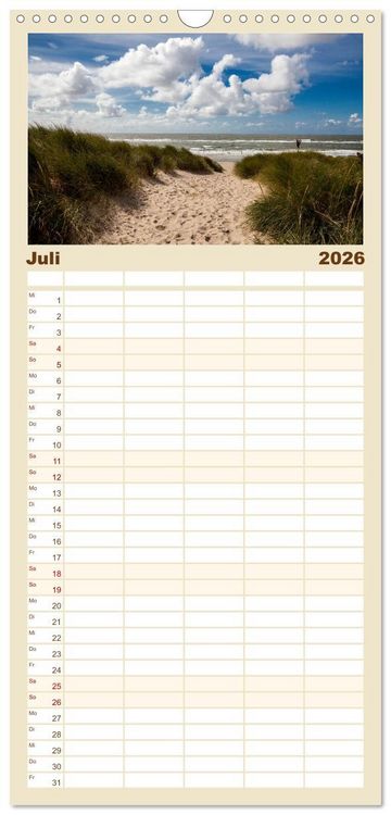 Produktbild: Familienplaner 2026 - Sylt - Strandspaziergang mit 5 Spalten (Wandkalender, 21 x 45 cm) CALVENDO