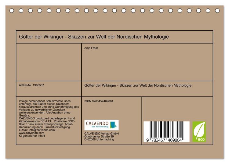 Produktbild: G&ouml;tter der Wikinger - Skizzen zur Welt der Nordischen Mythologie (Tischkalender 2026 DIN A5 quer), CALVENDO Monatskalender