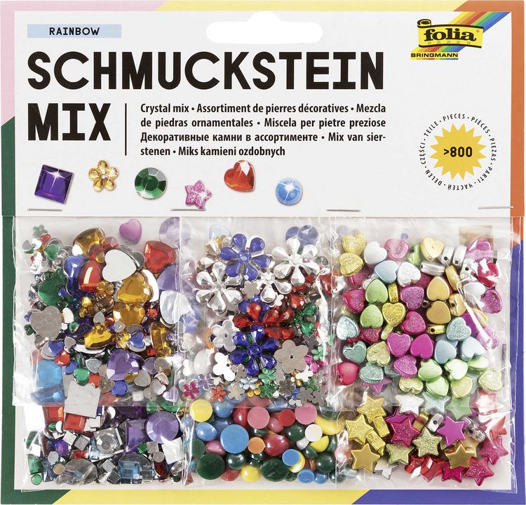 Produktbild: Folia Schmuckstein Mix RAINBOW &uuml;ber 800 Teile, Formen, Gr&ouml;&szlig;en & Farben sortiert