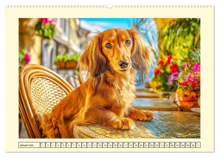 Produktbild: Dackelgl&uuml;ck Deluxe. Lange Ohren, kurze Beine und viel Charme (hochwertiger Premium Wandkalender 2026 DIN A2 quer), Kunstdruck in Hochglanz