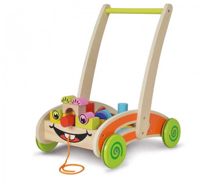 Produktbild: Eichhorn 100001833 - Spiel- und Lauflernwagen mit 35 bunten Bausteinen aus Holz