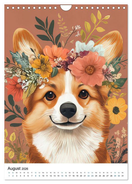 Produktbild: Corgis im Blumenrausch (Wandkalender 2026 DIN A4 hoch), CALVENDO Monatskalender