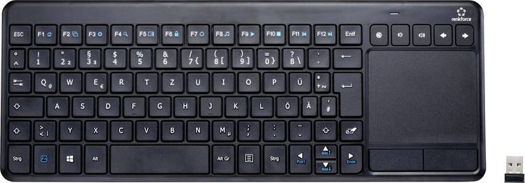Produktbild: Renkforce MT-1006 Funk Tastatur, Touchpad Deutsch, QWERTZ Schwarz Integriertes Touchpad, Maustasten, Multimediatasten