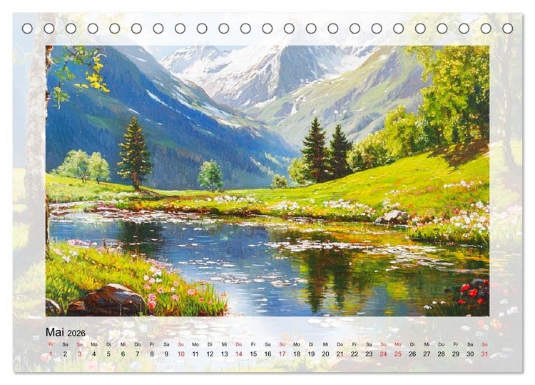 Produktbild: Zauber der Berge. Malerische Naturwunder in &Ouml;loptik (Tischkalender 2026 DIN A5 quer), CALVENDO Monatskalender