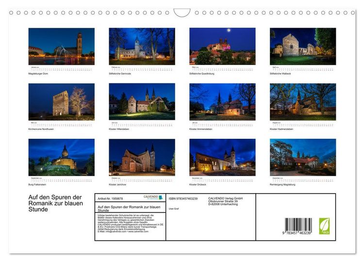 Produktbild: Auf den Spuren der Romanik zur blauen Stunde (Wandkalender 2026 DIN A3 quer), CALVENDO Monatskalender