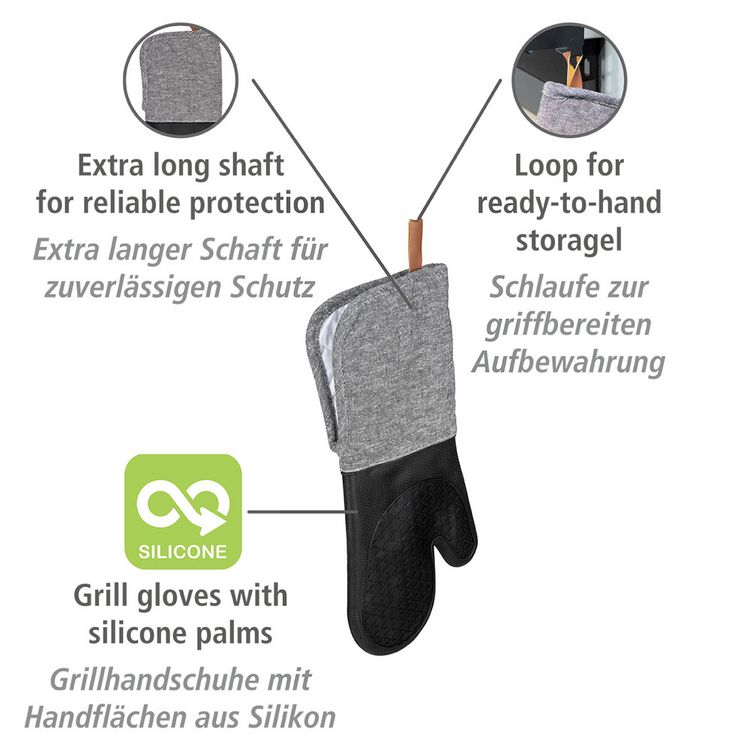Produktbild: Topfhandschuhe Silikon Mod. Ada Schwarz, 2er, hitzebest&auml;ndige Silikon-Kochhandschuhe