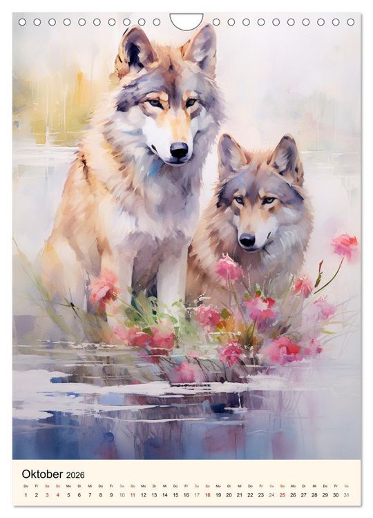 Produktbild: W&ouml;lfe. Zarte Aquarelle von beeindruckenden Tieren (Wandkalender 2026 DIN A4 hoch), CALVENDO Monatskalender