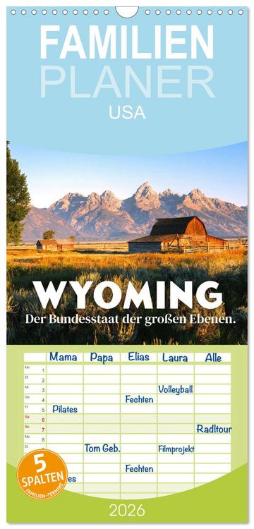 Produktbild: Familienplaner 2026 - Wyoming - Der Bundesstaat der gro&szlig;en Ebenen. mit 5 Spalten (Wandkalender, 21 x 45 cm) CALVENDO