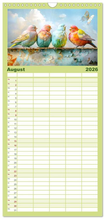 Produktbild: Familienplaner 2026 - Farbenfrohe Fantasiev&ouml;gel mit 5 Spalten (Wandkalender, 21 x 45 cm) CALVENDO