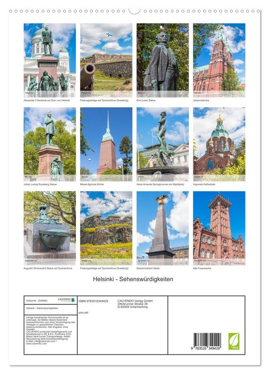 Produktbild: Helsinki - Sehensw&uuml;rdigkeiten (hochwertiger Premium Wandkalender 2026 DIN A2 hoch), Kunstdruck in Hochglanz