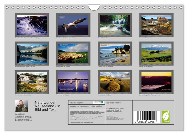 Produktbild: Naturwunder Neuseeland - in Bild und Text (Wandkalender 2026 DIN A4 quer), CALVENDO Monatskalender