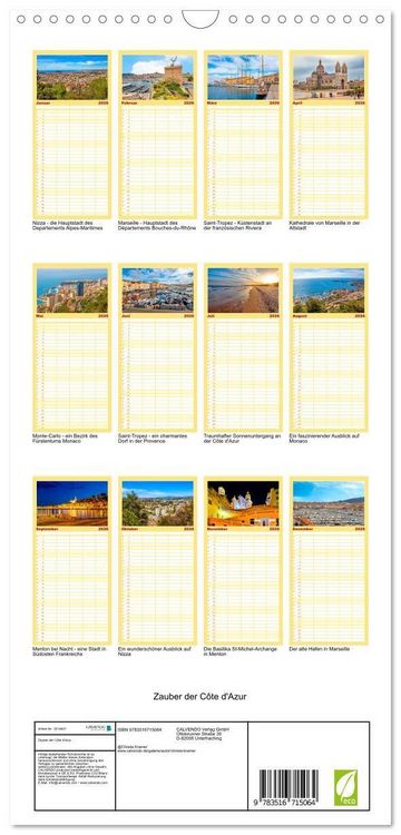 Produktbild: Familienplaner 2026 - Zauber der C&ocirc;te d'Azur mit 5 Spalten (Wandkalender, 21 x 45 cm) CALVENDO