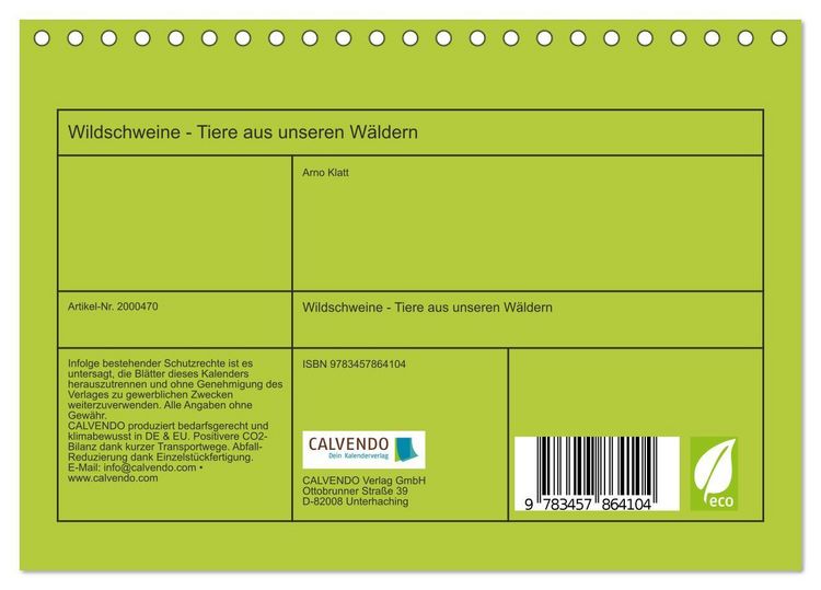 Produktbild: Wildschweine - Tiere aus unseren W&auml;ldern (Tischkalender 2026 DIN A5 quer), CALVENDO Monatskalender