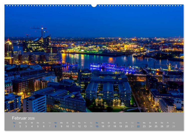Produktbild: Hamburger Hafen - Im Zauber der Nacht (hochwertiger Premium Wandkalender 2026 DIN A2 quer), Kunstdruck in Hochglanz
