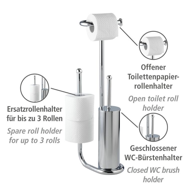 Produktbild: Stand WC-Garnitur Universalo Chrom, integrierter Toilettenpapierhalter und WC-B&uuml;rstenhalter