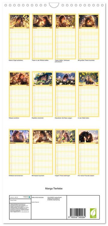 Produktbild: Familienplaner 2026 - Manga Tierliebe mit 5 Spalten (Wandkalender, 21 x 45 cm) CALVENDO