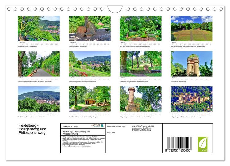 Produktbild: Heidelberg - Heiligenberg und Philosophenweg (Wandkalender 2026 DIN A4 quer), CALVENDO Monatskalender
