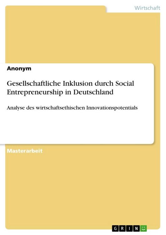 Produktbild: Gesellschaftliche Inklusion durch Social Entrepreneurship in Deutschland