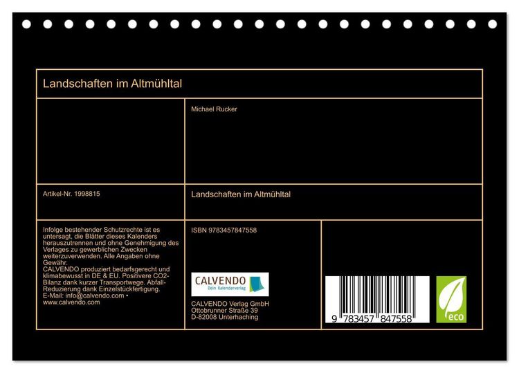 Produktbild: Landschaften im Altm&uuml;hltal (Tischkalender 2026 DIN A5 quer), CALVENDO Monatskalender