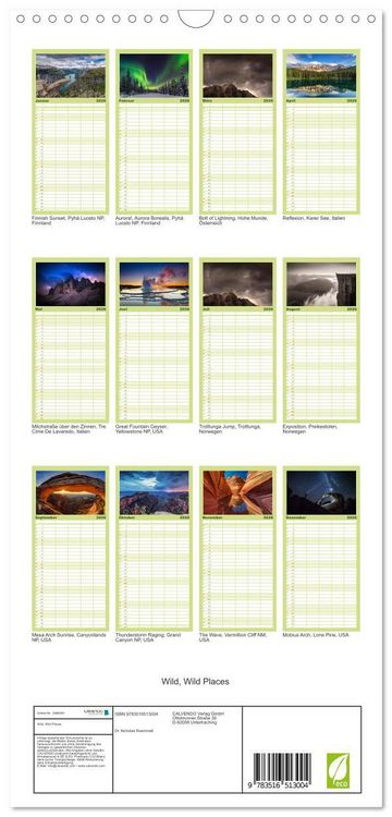 Produktbild: Familienplaner 2026 - Wild, Wild Places mit 5 Spalten (Wandkalender, 21 x 45 cm) CALVENDO