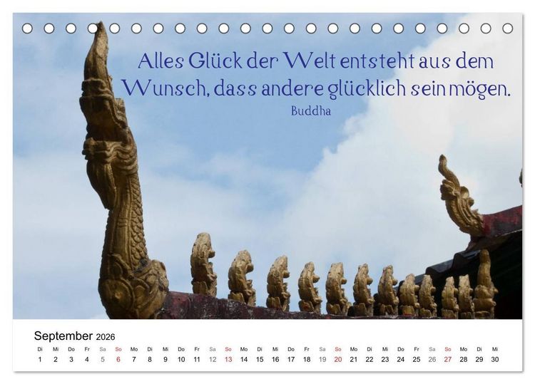 Produktbild: Reisefreu(n)de: Leben in Harmonie - buddhistische Zitate (Tischkalender 2026 DIN A5 quer), CALVENDO Monatskalender