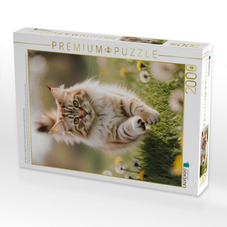 Produktbild: CALVENDO Puzzle Die Maine Coon Katze l&auml;uft voller Energie durch eine bl&uuml;hende Fr&uuml;hlingswiese. | 2000 Teile Lege-Gr&ouml;&szlig;e 90x67cm Foto-Puzzle f&uuml;r gl&uuml;cklic