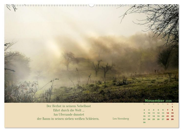 Produktbild: Nebelfarben. Ein poetischer Spaziergang (hochwertiger Premium Wandkalender 2026 DIN A2 quer), Kunstdruck in Hochglanz
