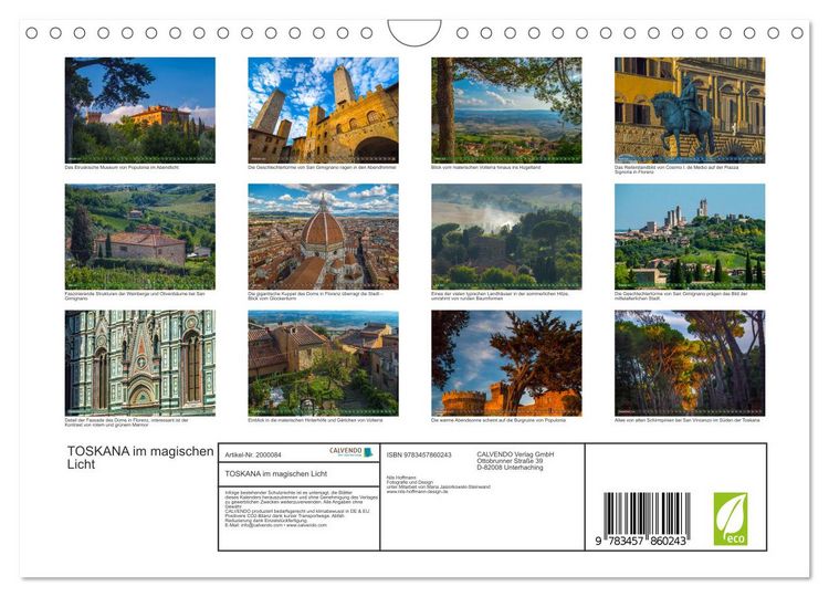 Produktbild: TOSKANA im magischen Licht (Wandkalender 2026 DIN A4 quer), CALVENDO Monatskalender