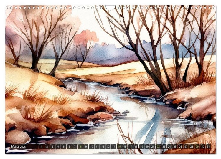 Produktbild: Die Natur in Aquarellbildern (Wandkalender 2026 DIN A3 quer), CALVENDO Monatskalender