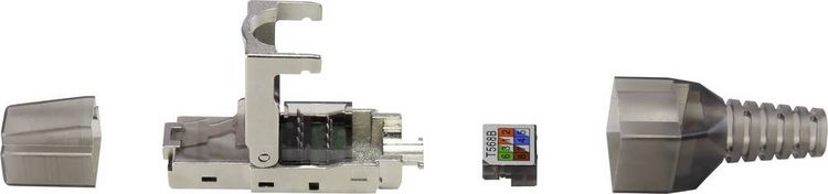 Produktbild: Renkforce Renkforce CAT6A Feldkonfektionsstecker RF-4538312 Stecker, gerade Polzahl Sensoren 8P8C Schwarz (transparent) 1 St.