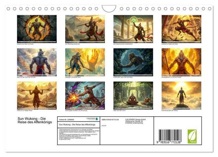 Produktbild: Sun Wukong - Die Reise des Affenk&ouml;nigs (Wandkalender 2027 DIN A4 quer), CALVENDO Monatskalender