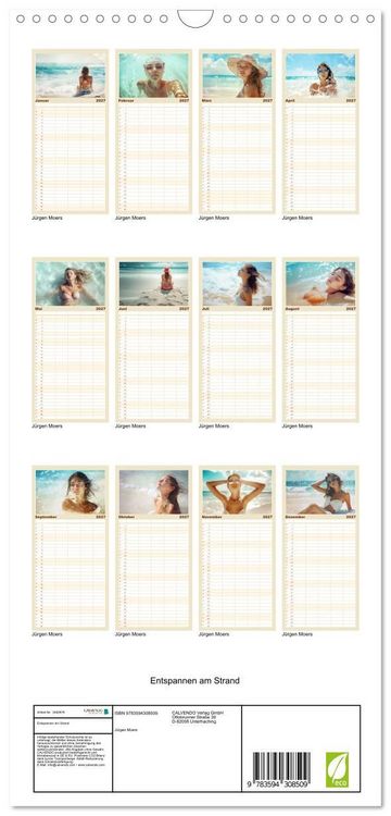 Produktbild: Familienplaner 2027 - Entspannen am Strand mit 5 Spalten (Wandkalender, 21 x 45 cm) CALVENDO