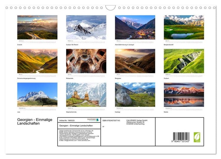 Produktbild: Georgien - Einmalige Landschaften (Wandkalender 2026 DIN A3 quer), CALVENDO Monatskalender