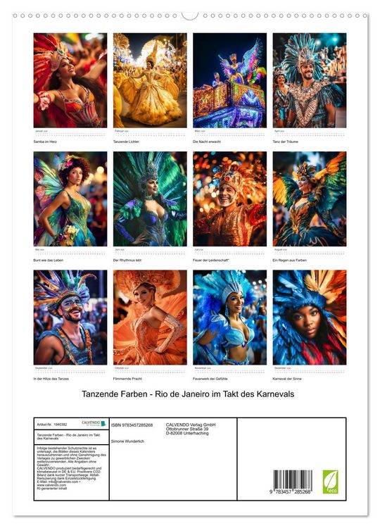 Produktbild: Tanzende Farben - Rio de Janeiro im Takt des Karnevals (hochwertiger Premium Wandkalender 2026 DIN A2 hoch), Kunstdruck in Hochglanz