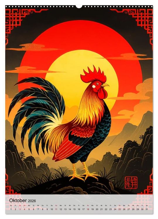 Produktbild: Die 12 chinesischen Tierkreiszeichen (Wandkalender 2026 DIN A2 hoch), CALVENDO Monatskalender