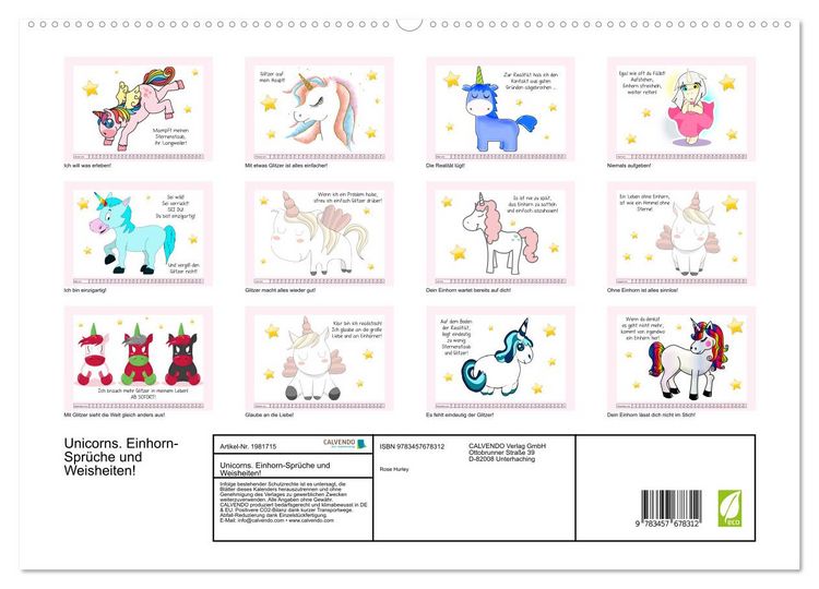Produktbild: Unicorns. Einhorn-Spr&uuml;che und Weisheiten! (hochwertiger Premium Wandkalender 2026 DIN A2 quer), Kunstdruck in Hochglanz