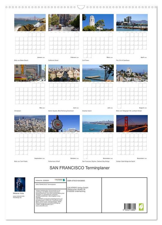 Produktbild: SAN FRANCISCO Terminplaner (Wandkalender 2026 DIN A2 hoch), CALVENDO Monatskalender