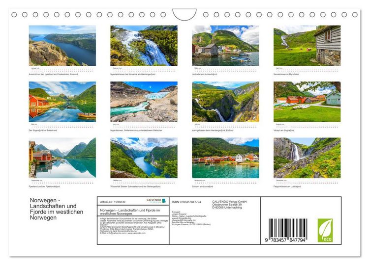 Produktbild: Norwegen - Landschaften und Fjorde im westlichen Norwegen (Wandkalender 2026 DIN A4 quer), CALVENDO Monatskalender