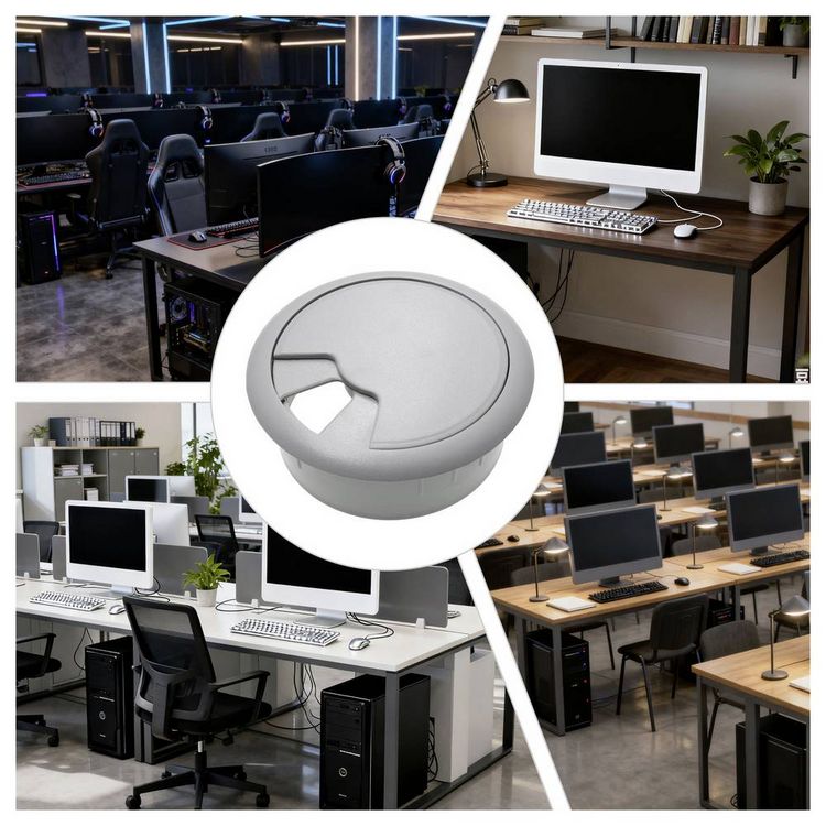 Produktbild: TRU Components WP80BK Kabeldurchf&uuml;hrung f&uuml;r Arbeitsplatten ABS Grau 1St.