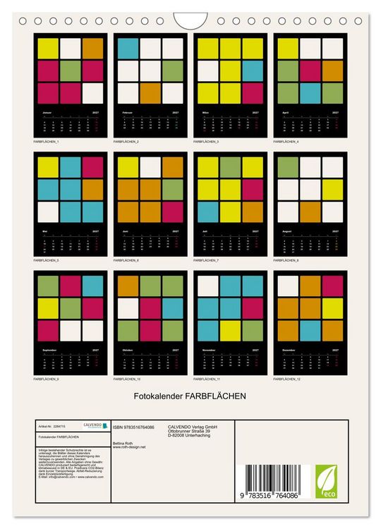 Produktbild: Fotokalender FARBFL&Auml;CHEN (Wandkalender 2027 DIN A4 hoch), CALVENDO Monatskalender