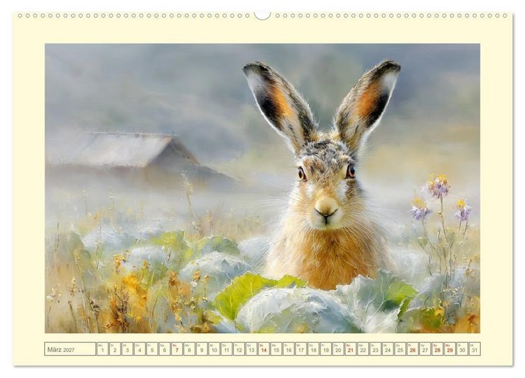 Produktbild: Wildhasen. Meister der Tarnung in offener Feldflur (hochwertiger Premium Wandkalender 2027 DIN A2 quer), Kunstdruck in Hochglanz