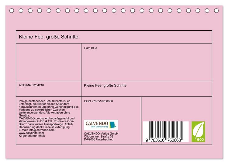 Produktbild: Kleine Fee, gro&szlig;e Schritte (Tischkalender 2027 DIN A5 quer), CALVENDO Monatskalender