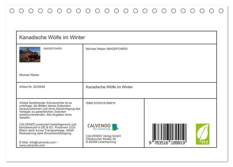 Produktbild: Kanadische W&ouml;lfe im Winter (Tischkalender 2026 DIN A5 quer), CALVENDO Monatskalender