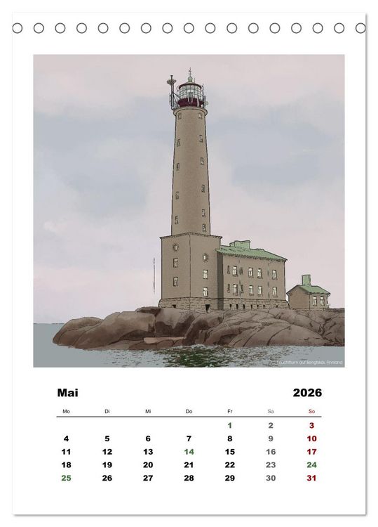Produktbild: Leuchtt&uuml;rme der Welt - illustriert (Tischkalender 2026 DIN A5 hoch), CALVENDO Monatskalender