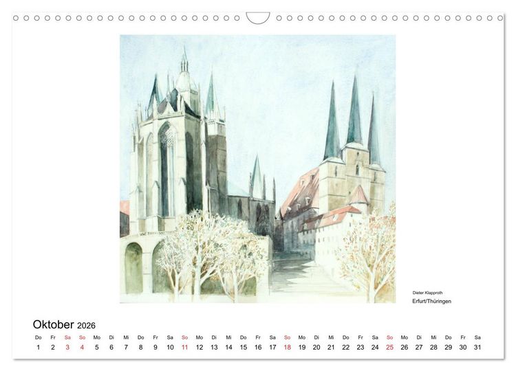 Produktbild: Pinselspuren einer Deutschlandreise - 12 Aquarelle von Dieter Klapproth (Wandkalender 2026 DIN A3 quer), CALVENDO Monatskalender